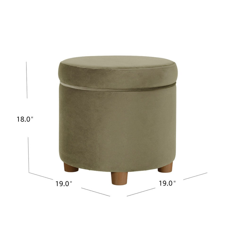 Gio Storage Ottoman | 19’’ Round Lift Top | Sage Green Velvet Fabric BM334085