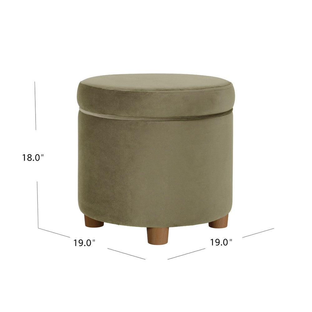 Gio Storage Ottoman | 19" Round Lift Top | Sage Green Velvet Fabric