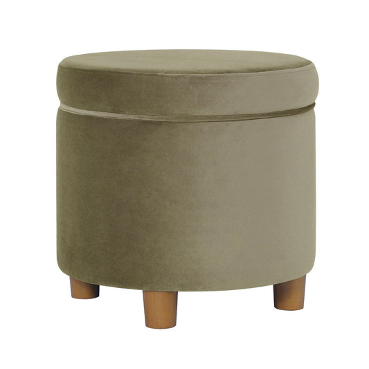 Gio Storage Ottoman | 19" Round Lift Top | Sage Green Velvet Fabric