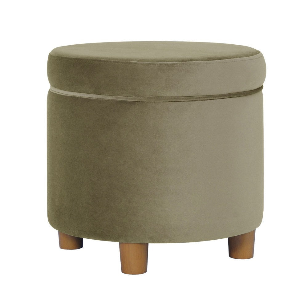Gio Storage Ottoman | 19" Round Lift Top | Sage Green Velvet Fabric