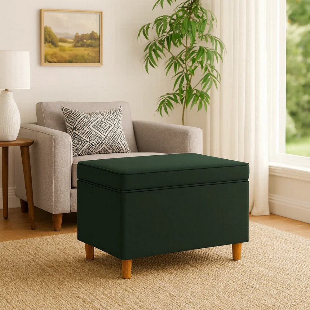 Fero Storage Ottoman | 24" Rectangular Hinged Lid Forest Green Velvet