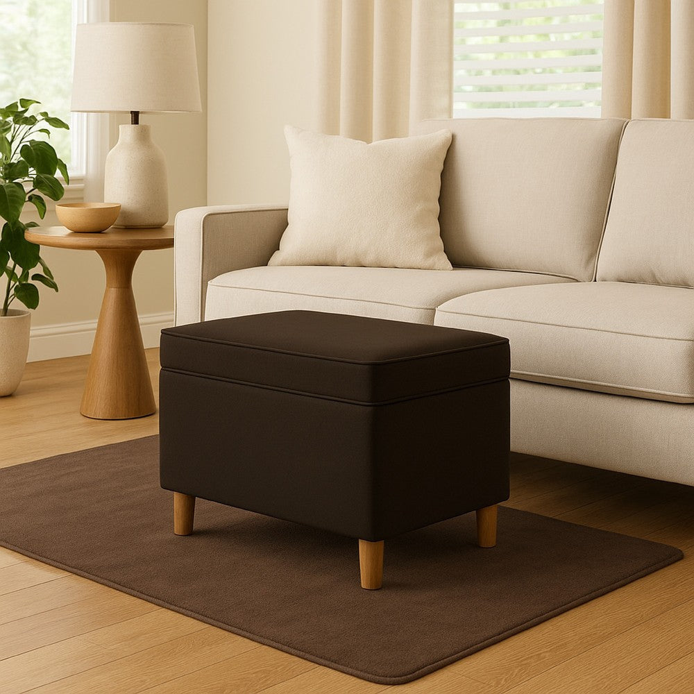 Fero Storage Ottoman | 24" Rectangular Hinged Lid | Dark Brown Velvet