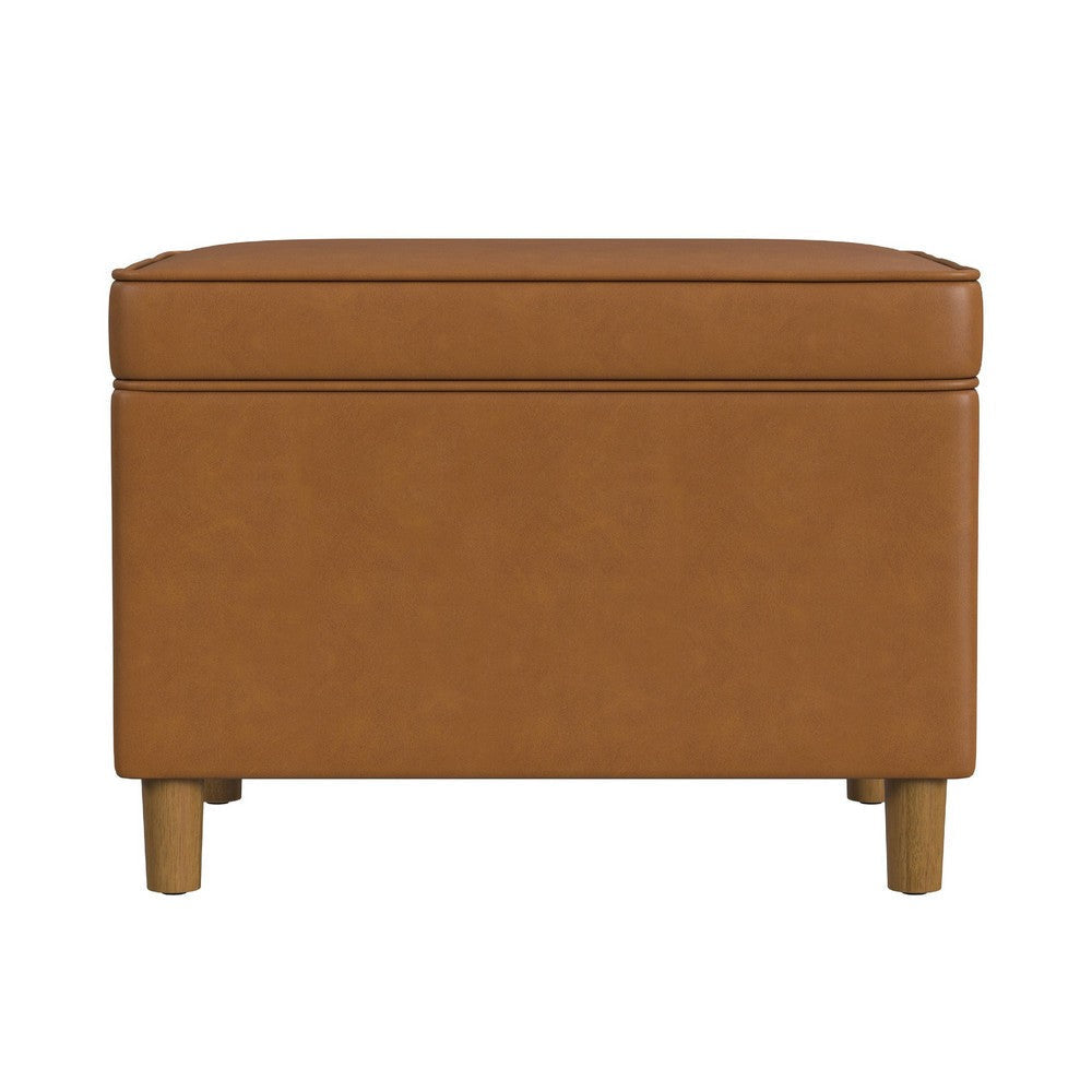 Fero Storage Ottoman | 24’’ Rectangular Hinged Lid | Brown Faux Leather BM334089