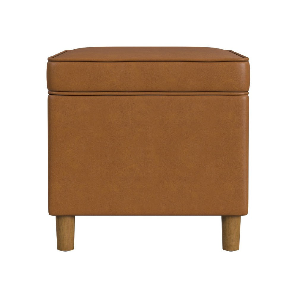 Fero Storage Ottoman | 24’’ Rectangular Hinged Lid | Brown Faux Leather BM334089