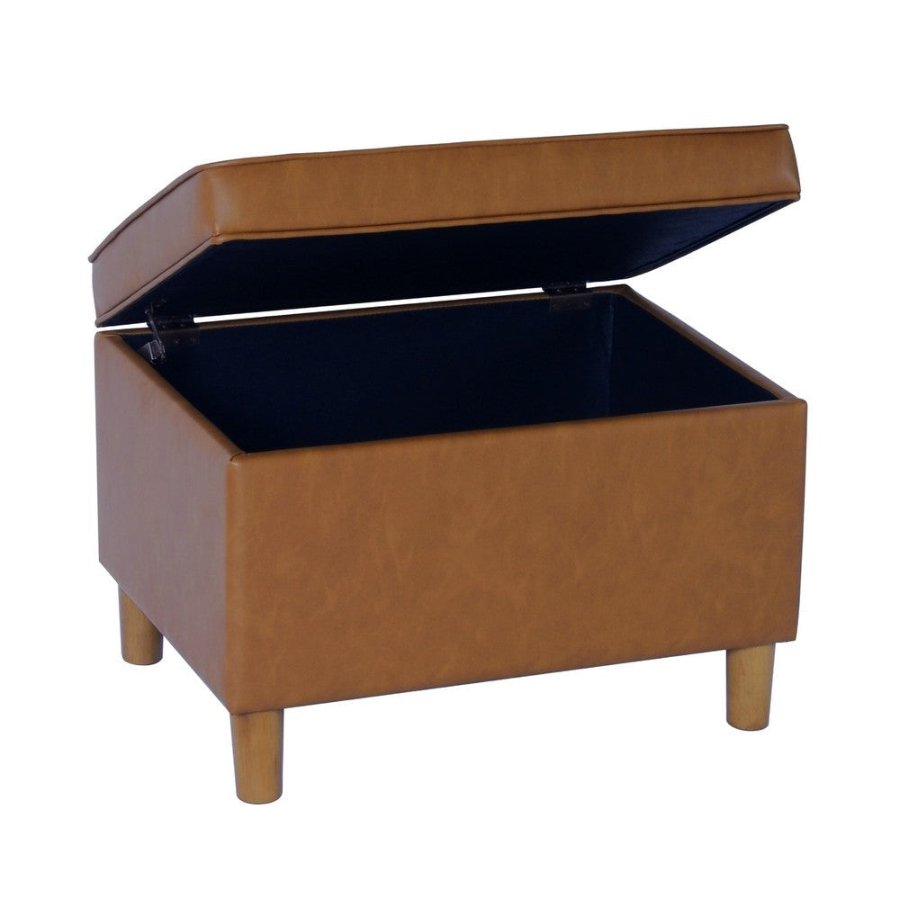 Fero Storage Ottoman | 24’’ Rectangular Hinged Lid | Brown Faux Leather BM334089