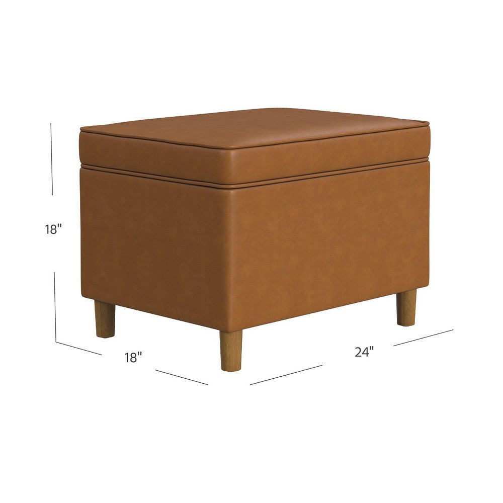 Fero Storage Ottoman | 24’’ Rectangular Hinged Lid | Brown Faux Leather BM334089