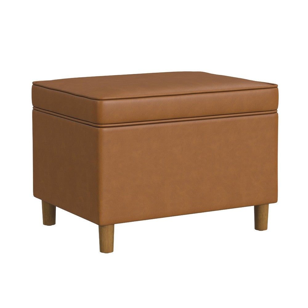 Fero Storage Ottoman | 24" Rectangular Hinged Lid | Brown Faux Leather