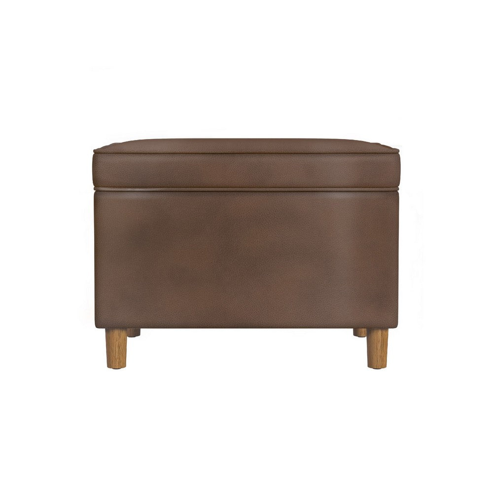 Fero Storage Ottoman | 24" Rectangular | Dark Brown Faux Leather
