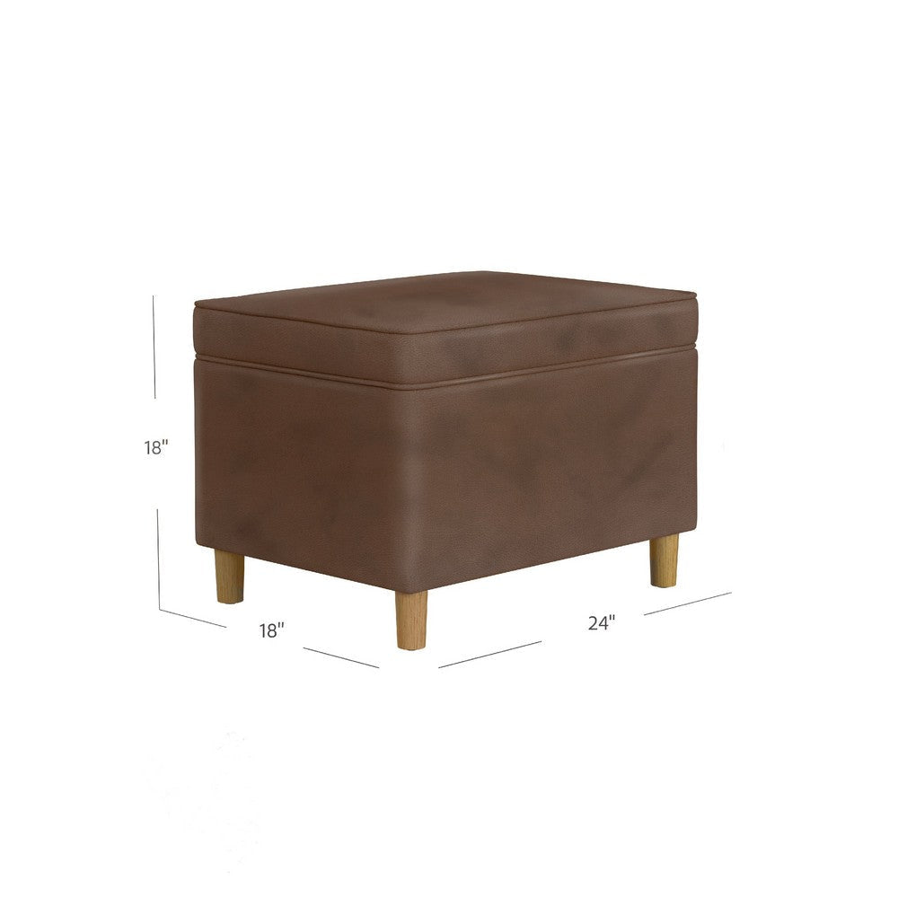 Fero Storage Ottoman | 24’’ Rectangular | Dark Brown Faux Leather