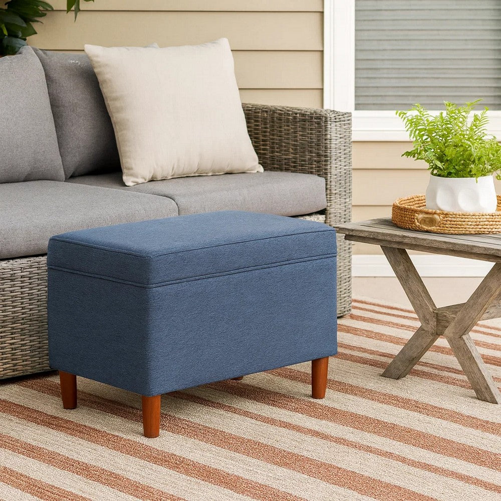 Fero Storage Ottoman | 24" Rectangular Hinged Lid | Blue Upholstery