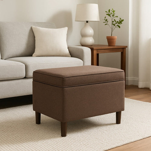 Fero Storage Ottoman | 24" Rectangular Hinged Lid | Brown Fabric