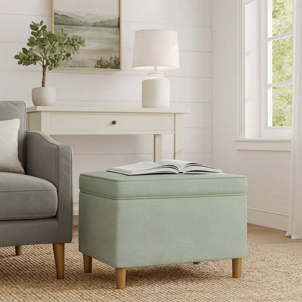 Fero Storage Ottoman | 24" Rectangular Hinged Lid | Sage Green Woven
