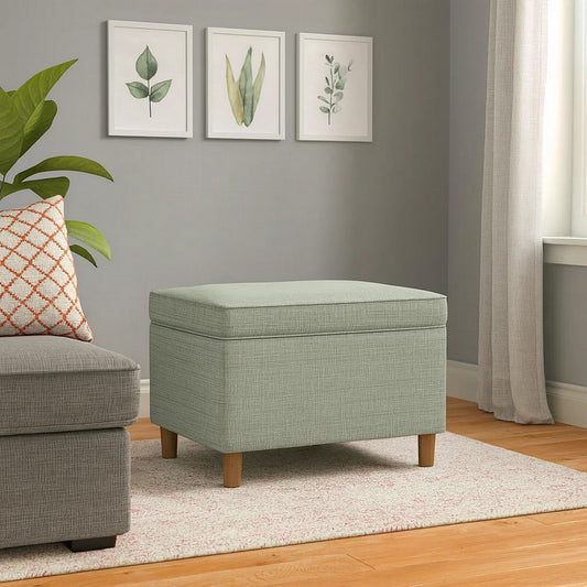 Fero Storage Ottoman | 24" Rectangular Hinged Lid | Sage Green Woven