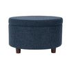 Modern Storage Ottoman | 28’’ Round Lift Top | Navy Blue Woven Fabric BM334094