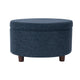 Modern Storage Ottoman | 28’’ Round Lift Top | Navy Blue Woven Fabric BM334094