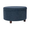 Modern Storage Ottoman | 28’’ Round Lift Top | Navy Blue Woven Fabric BM334094