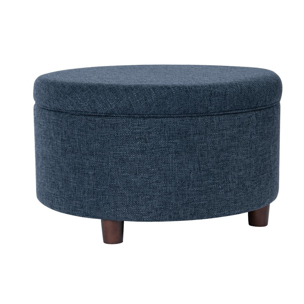 Modern Storage Ottoman | 28’’ Round Lift Top | Navy Blue Woven Fabric BM334094