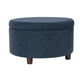 Modern Storage Ottoman | 28’’ Round Lift Top | Navy Blue Woven Fabric BM334094
