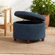 Modern Storage Ottoman | 28" Round Lift Top | Navy Blue Woven Fabric