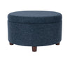 Modern Storage Ottoman | 28" Round Lift Top | Navy Blue Woven Fabric
