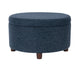 Modern Storage Ottoman | 28" Round Lift Top | Navy Blue Woven Fabric