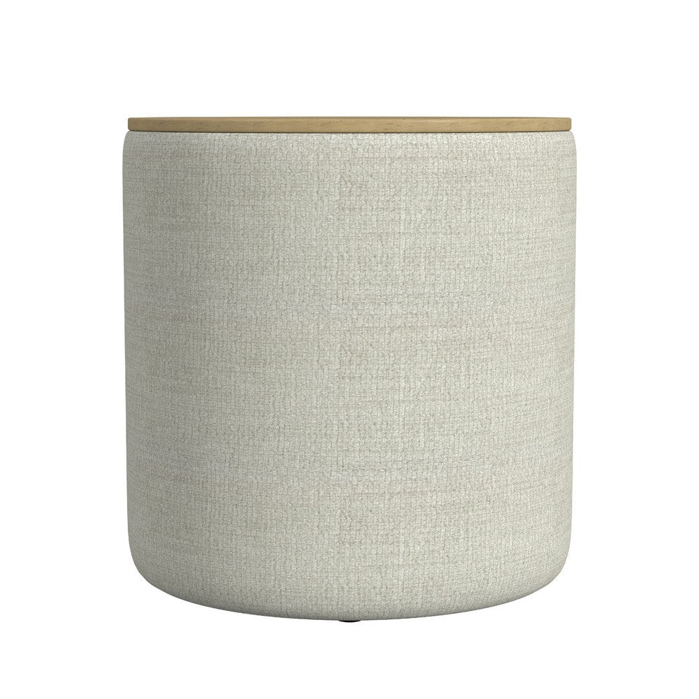 Mesy Storage Ottoman | Brown 19’’ Round Lift Tray Top | Gray Woven BM334095