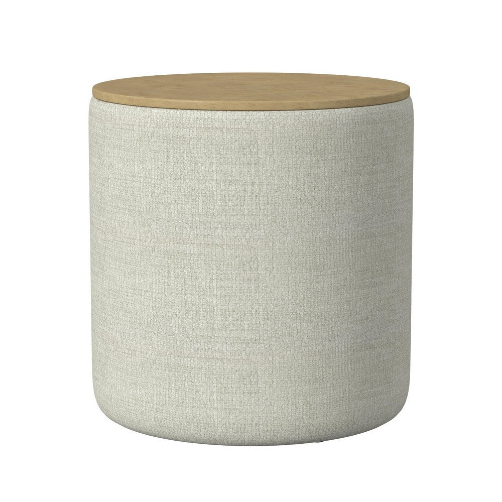 Mesy Storage Ottoman | Brown 19’’ Round Lift Tray Top | Gray Woven BM334095