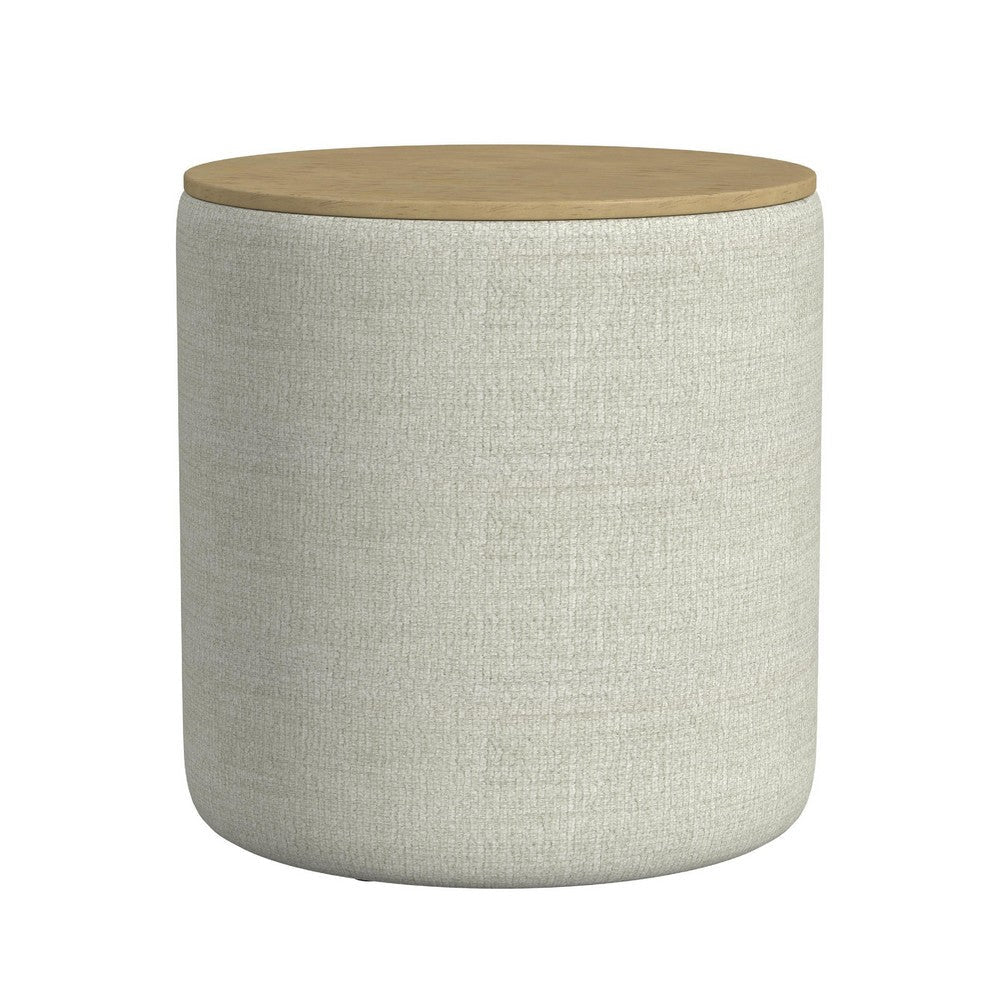 Mesy Storage Ottoman | Brown 19" Round Lift Tray Top | Gray Woven