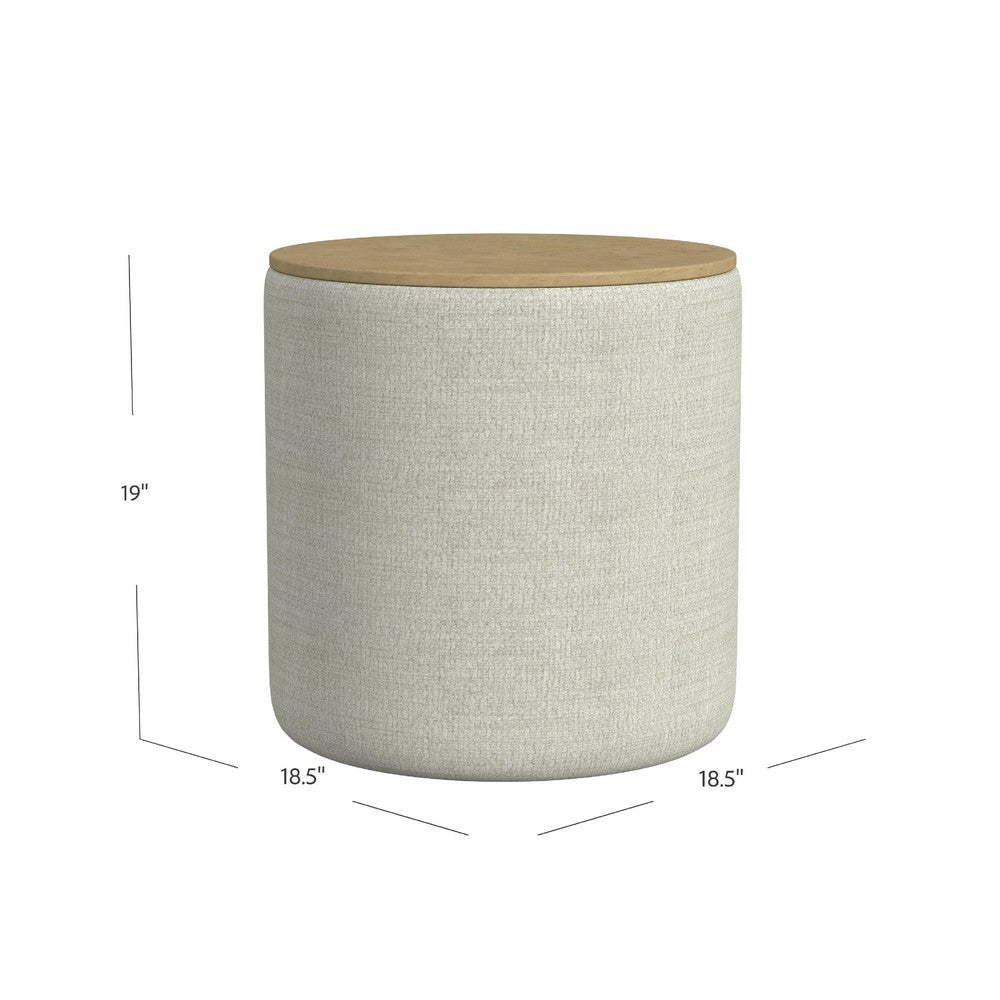 Mesy Storage Ottoman | Brown 19’’ Round Lift Tray Top | Gray Woven BM334095