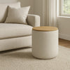 Mesy Storage Ottoman | Brown 19" Round Lift Tray Top | Gray Woven