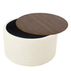 Mesy Storage Ottoman | 30’’ Round Lift Tray Top Ivory Woven Upholstery BM334097