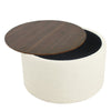 Mesy Storage Ottoman | 30’’ Round Lift Tray Top Ivory Woven Upholstery BM334097