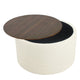 Mesy Storage Ottoman | 30’’ Round Lift Tray Top Ivory Woven Upholstery BM334097