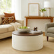Mesy Storage Ottoman | 30" Round Lift Tray Top Ivory Woven Upholstery