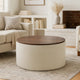 Mesy Storage Ottoman | 30" Round Lift Tray Top Ivory Woven Upholstery
