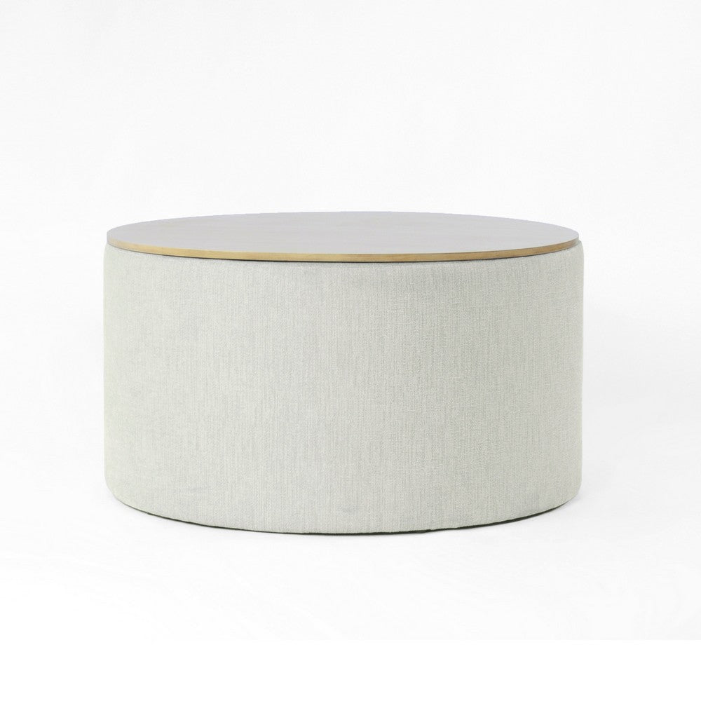 Mesy Storage Ottoman | 30’’ Round Lift Tray Top Light Gray Woven Fabric BM334098