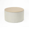 Mesy Storage Ottoman | 30" Round Lift Tray Top Light Gray Woven Fabric