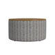 Jena Storage Ottoman | 30’’ Round Lift Tray Top | Gray Pinstripe Fabric BM334099