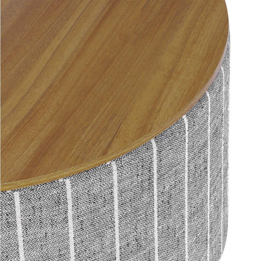 Jena Storage Ottoman | 30’’ Round Lift Tray Top | Gray Pinstripe Fabric BM334099