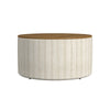 Jena Storage Ottoman | Brown 30’’ Round Lift Tray Top Ivory Pinstripes BM334100