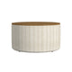 Jena Storage Ottoman | Brown 30’’ Round Lift Tray Top Ivory Pinstripes BM334100