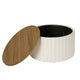 Jena Storage Ottoman | Brown 30’’ Round Lift Tray Top Ivory Pinstripes BM334100