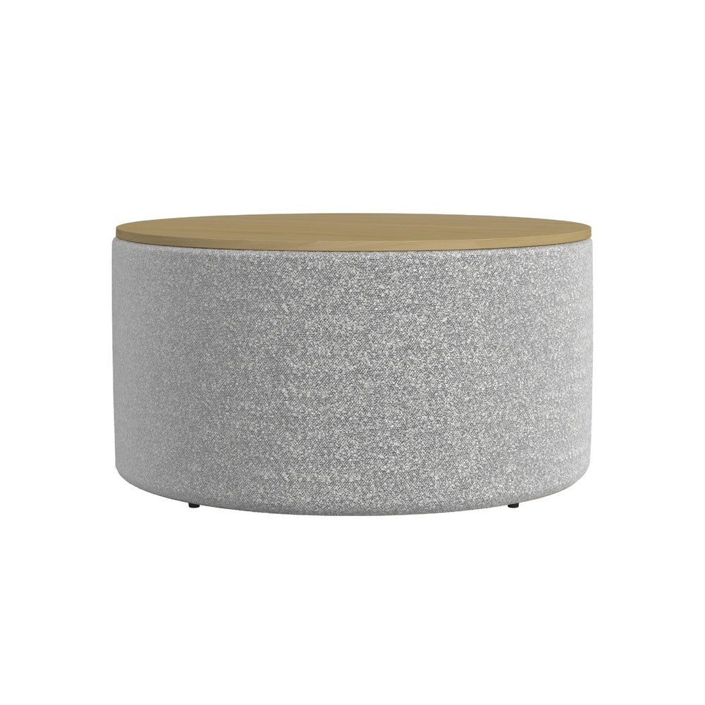 Mesy Storage Ottoman | 30’’ Round Lift Tray Top | Light Gray Boucle BM334101