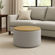 Mesy Storage Ottoman | 30" Round Lift Tray Top | Light Gray Boucle