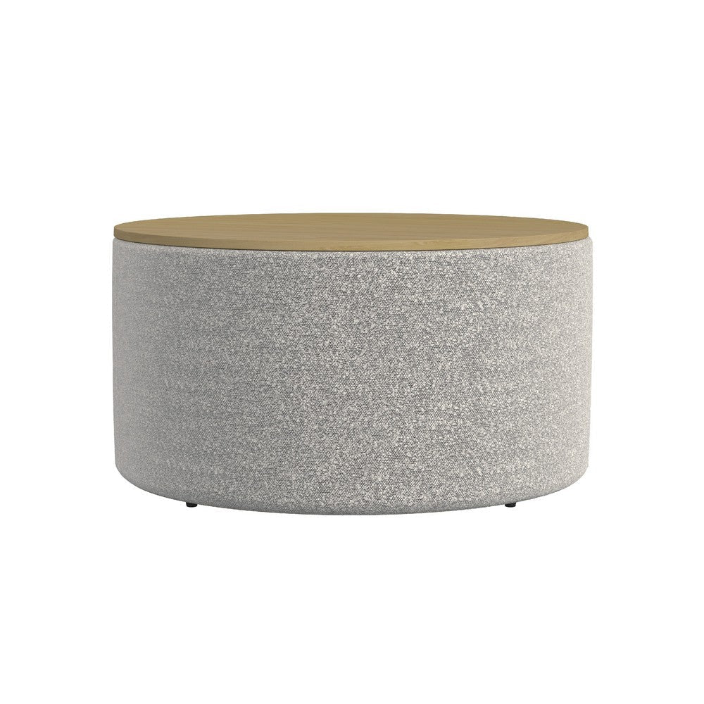 Mesy Storage Ottoman | 30" Round Lift Tray Top | Light Gray Boucle