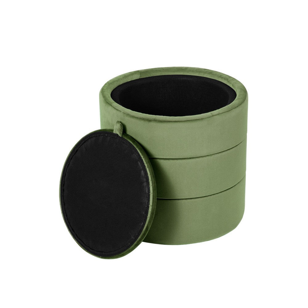 Pero Storage Ottoman | 18’’ Round Removable Lid | Rich Green Velvet BM334102
