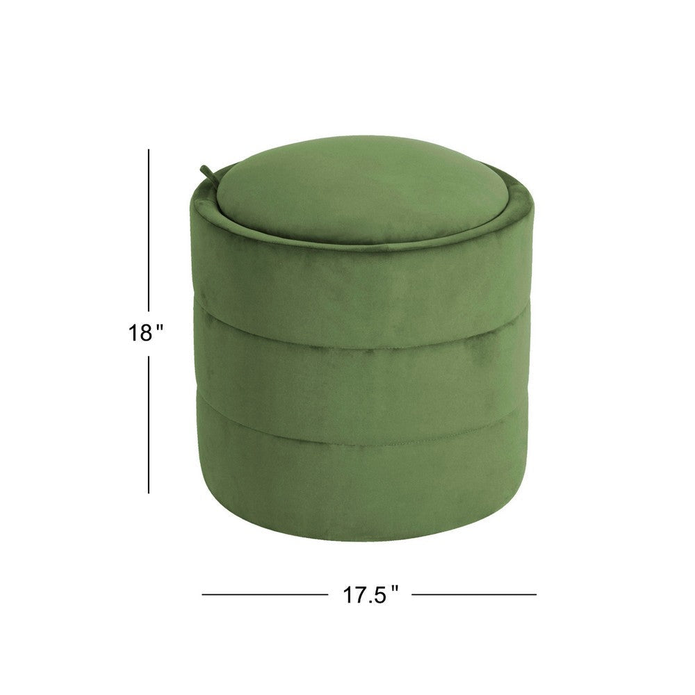 Pero Storage Ottoman | 18’’ Round Removable Lid | Rich Green Velvet BM334102