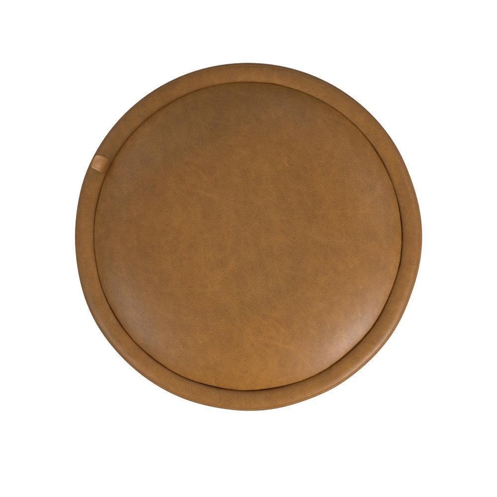 Pero Storage Ottoman | 18’’ Round Removable Lid | Brown Faux Leather BM334104