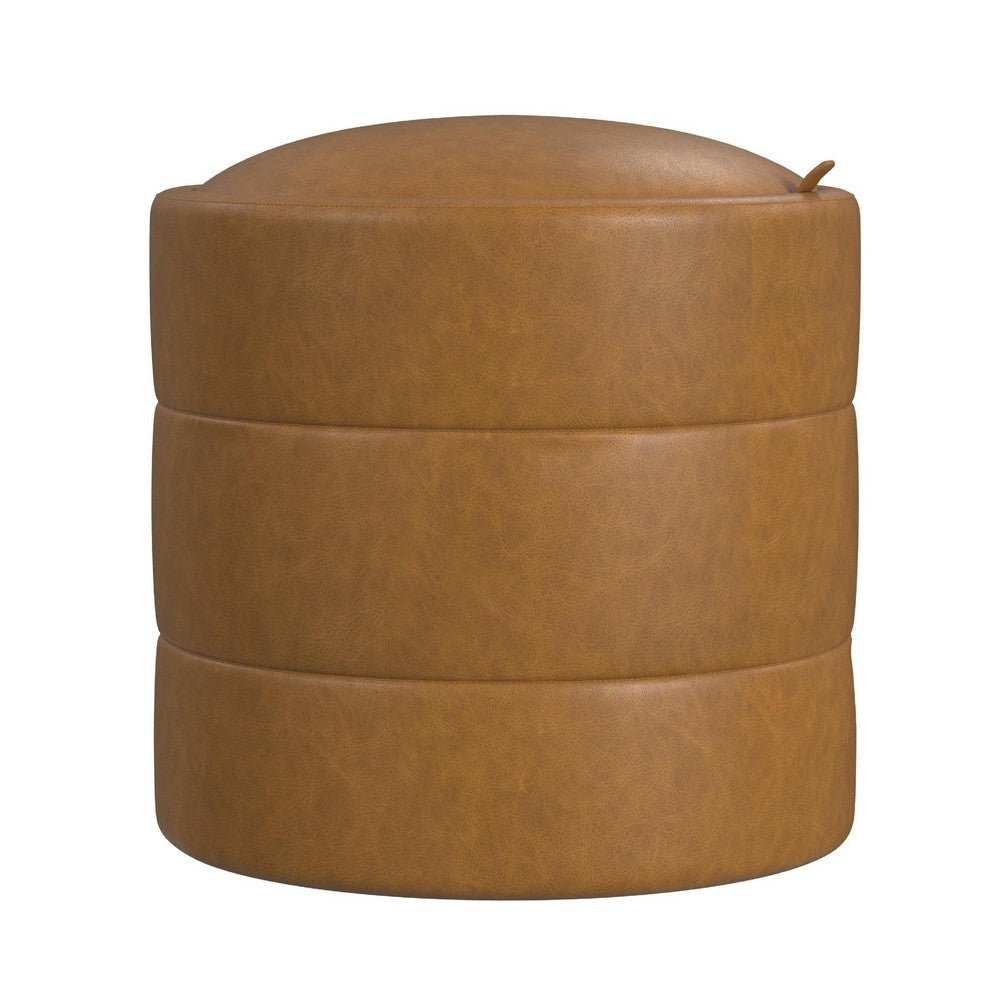 Pero Storage Ottoman | 18" Round Removable Lid | Brown Faux Leather