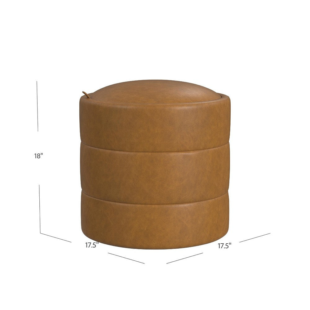 Pero Storage Ottoman | 18’’ Round Removable Lid | Brown Faux Leather BM334104